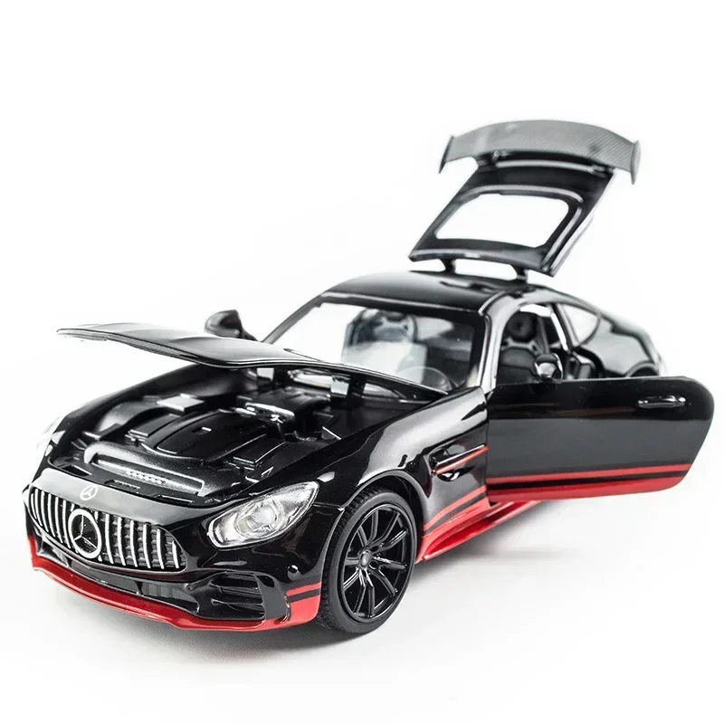 Voiture de sport Mercedes Benz Jas GTR, modèle en alliage métallique moulé sous pression, son et lumière, nervure arrière, collection de jouets pour enfants, cadeaux, 1:32