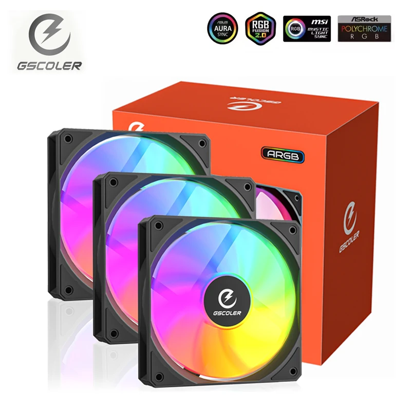 

GSCOLER FA120 120mm Computer Case Fan 5V 3Pin ARGB PWM CPU Cooling Fan High performance Quiet 3in1 Fans