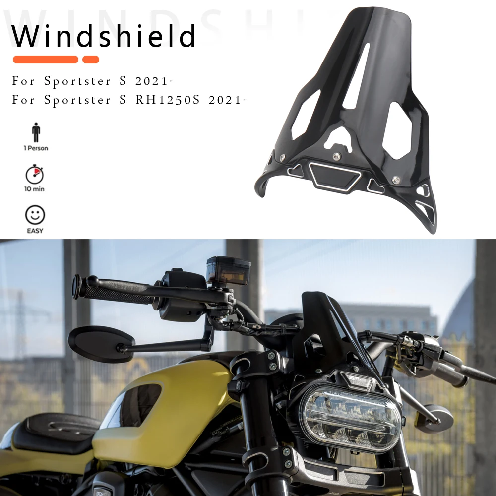 

For Sportster S RH1250S SPORTSTER S 2021 2022 2023 New Windshield Wind Screen Deflector Windscreen Motorcycle Accessories Black