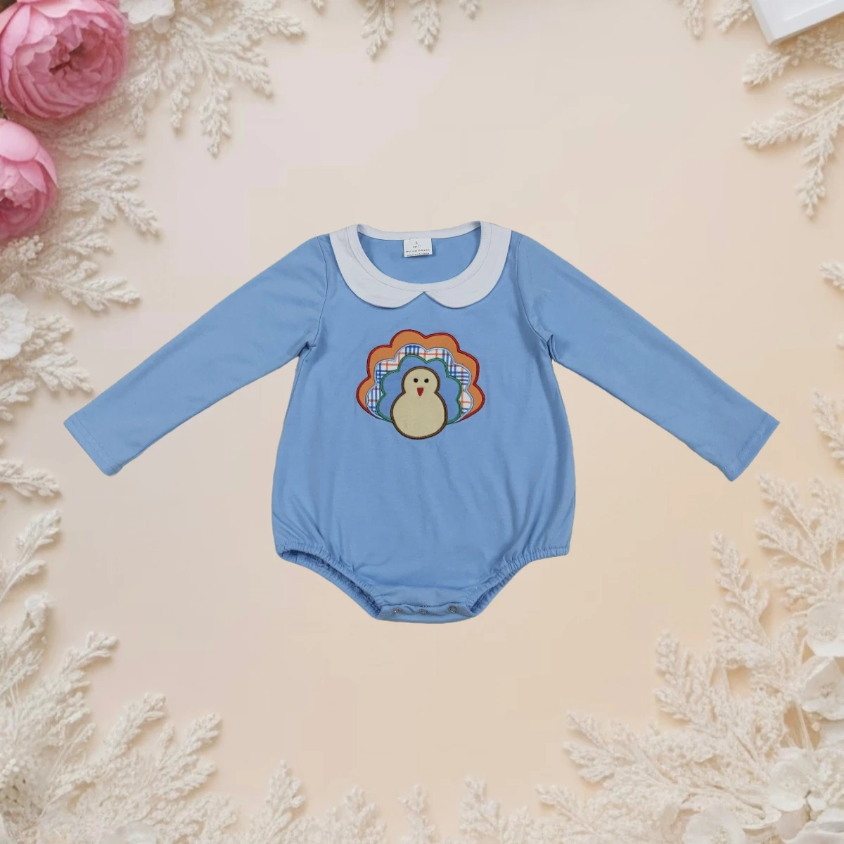 

Newborn Long Sleeve Bummies Romper Doll Collar Toddler Cozy Cute Baby Boy Playsuit Kids Embroidery Turkey Children Jumpsuit