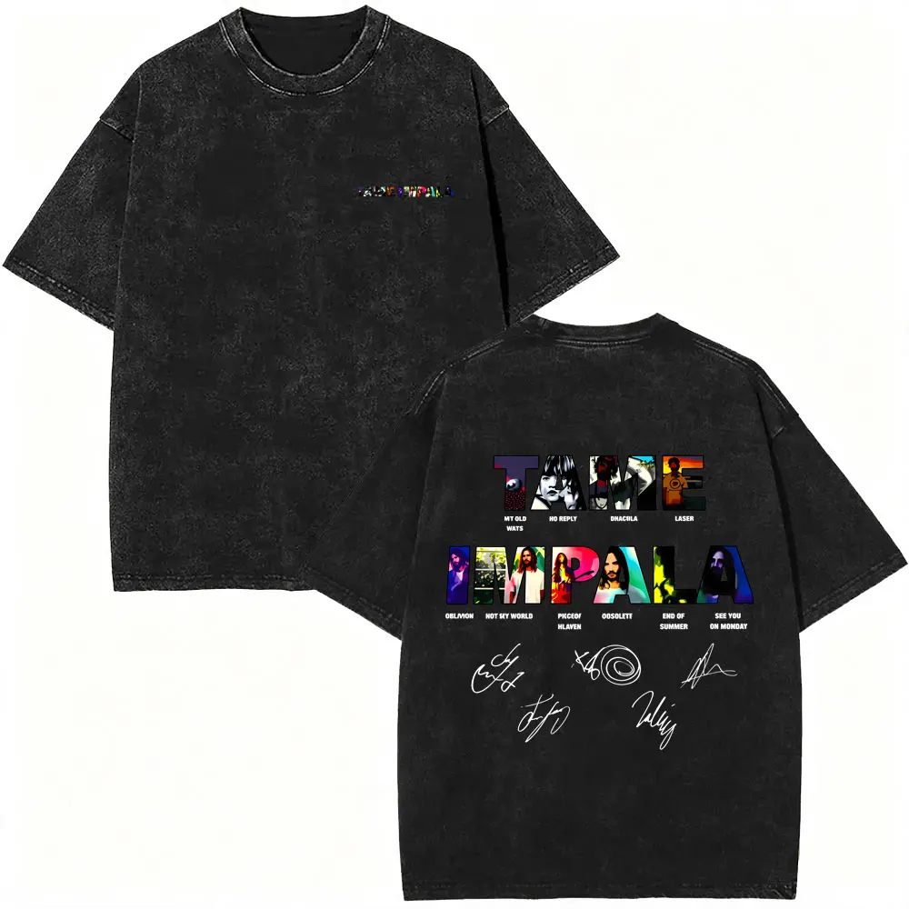 Washed Vintage Rock Band Tame Impala Music Album Cover Graphic T-shirt Men Women Casual Cotton Oversized T-shirt Male Streetwear