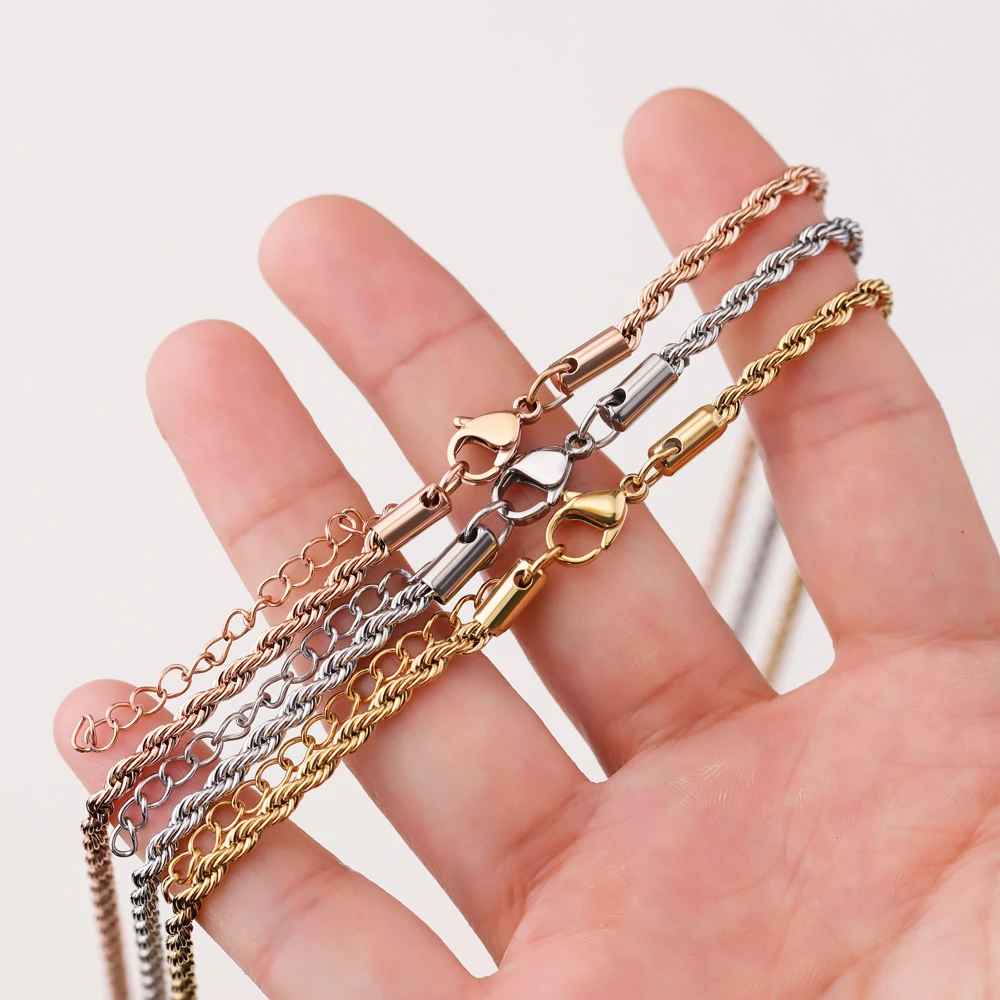 10pcs/lot Stainless Steel Adjustable Twist Necklace Chain New Figaro Chain DIY Jewelry Basic Chain Gold Chain Necklace Woman
