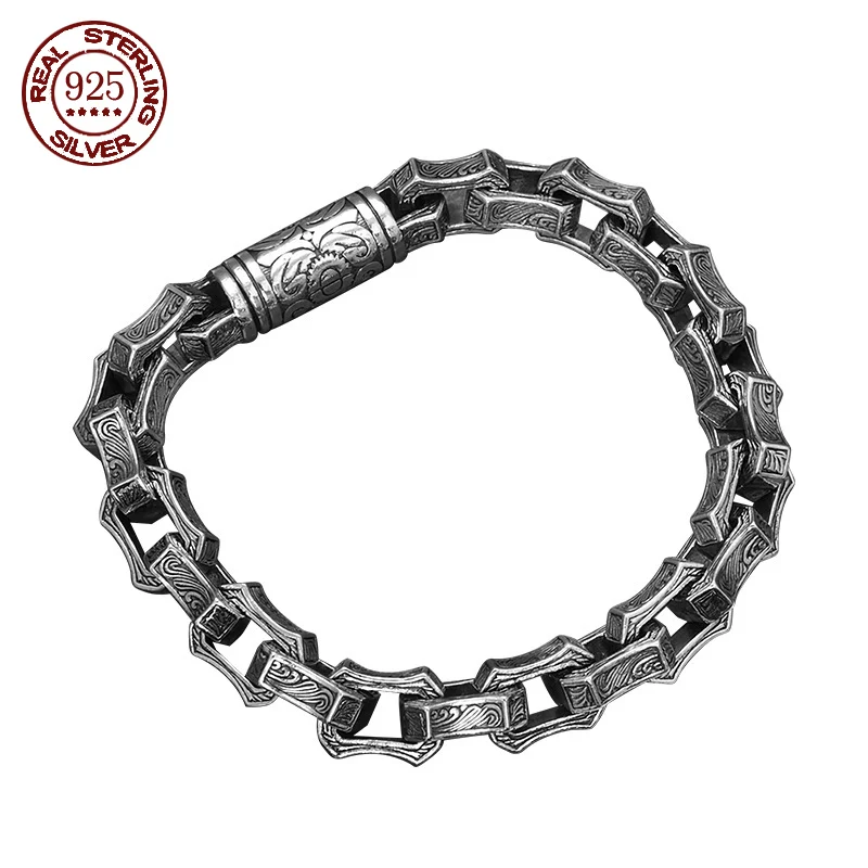 Popular S925 sterling silver rattan grass bracelet for men and women creative design heavy industry to create a retro bracelet