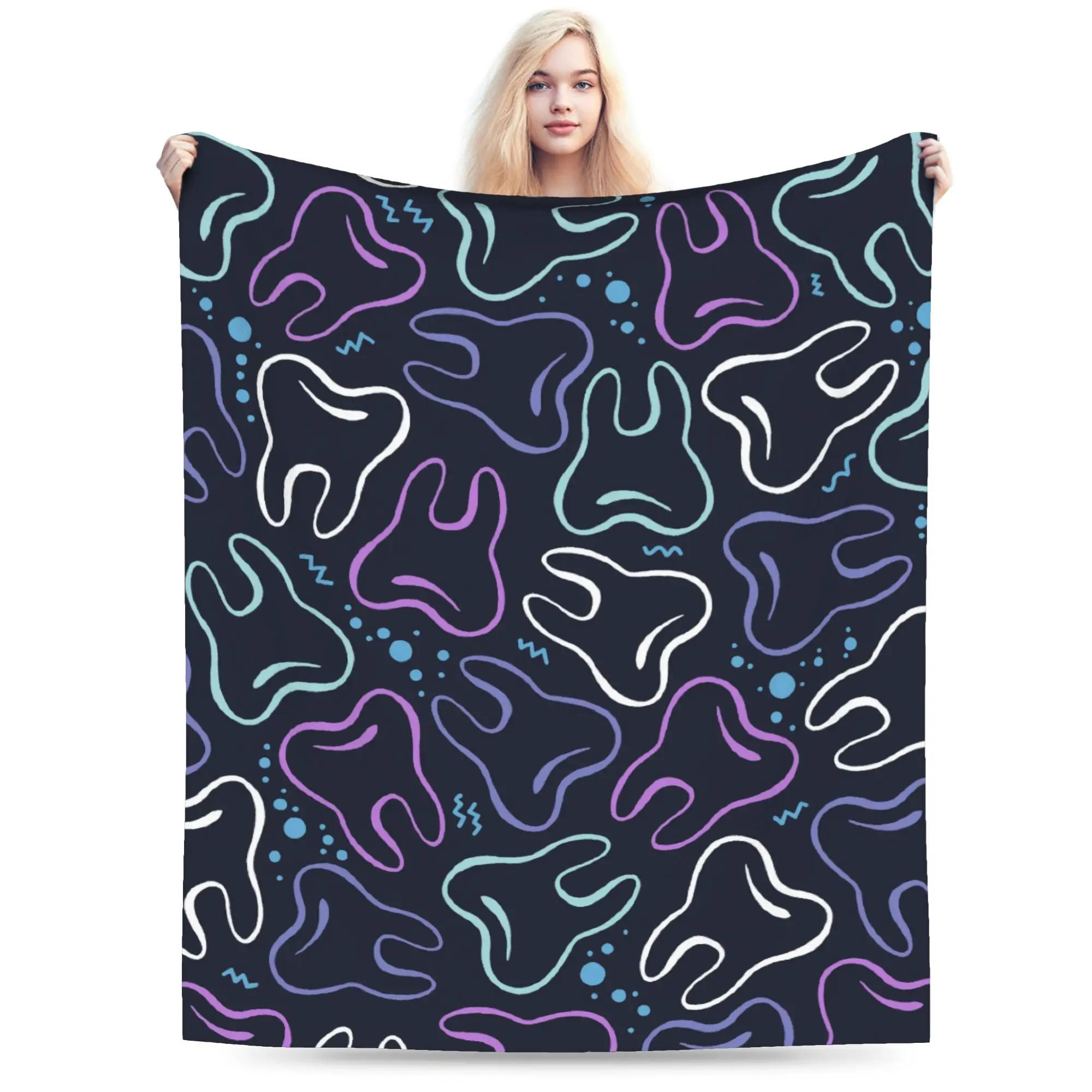 Custom 3D Printed Dental Tooth Pattern Blankets Breathable Soft Flannel Autumn  Throw Blanket for Sofa Office Bedroom
