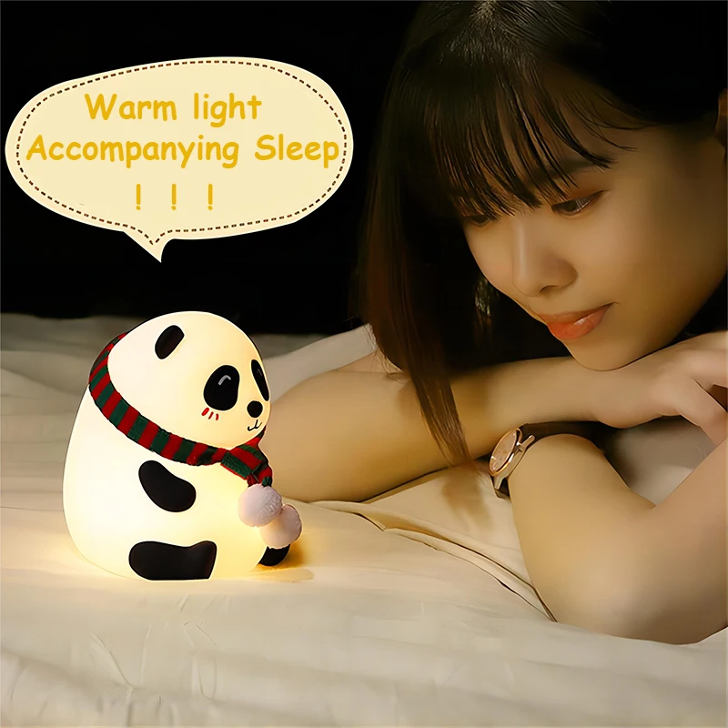 Mini Panda Night Lights Silicone Timing Rechargeable Lamp Cartoon Creative Bedroom Light Decor Bedside Lamp For Kids Cute Gift