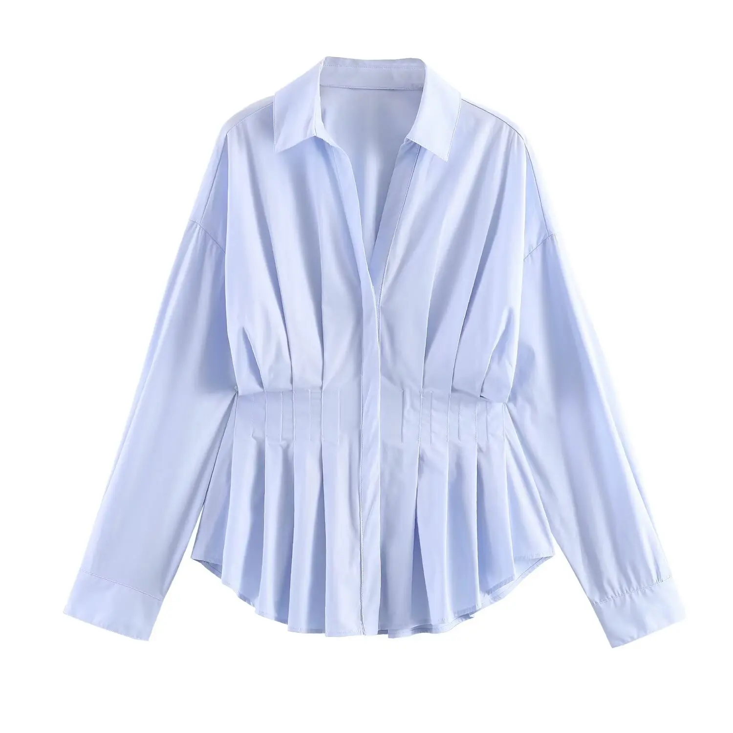 BSAY New Women Elegant V Neck Long Sleeve Blouse Pleated Cinched Waist Peplum Shirt Striped  Solid Casual Office Workwear Tops