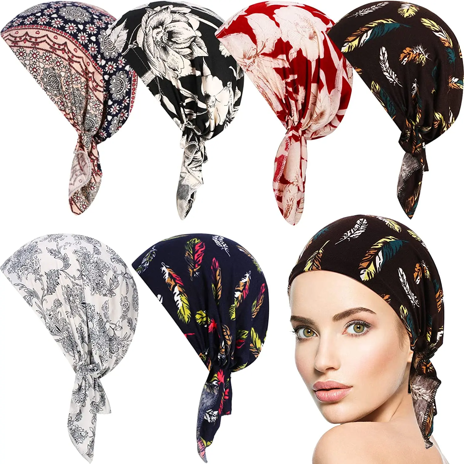 New high quality Women Stretchy Turban Cotton Beanie Pre Tied Scarf Head Scarf Chemo Hat Cancer Scarves Lady Hair accessories