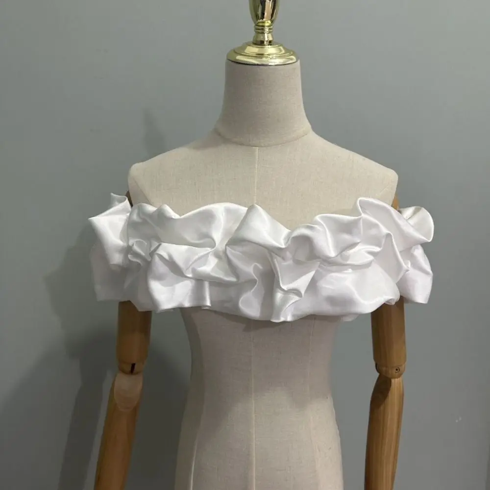 French Detachable Satin Ruffle Shawl Elastic Stretchyle Satin Bridal Shawl Pleated Elegant Wedding Dress Wrap Wedding Ceremony