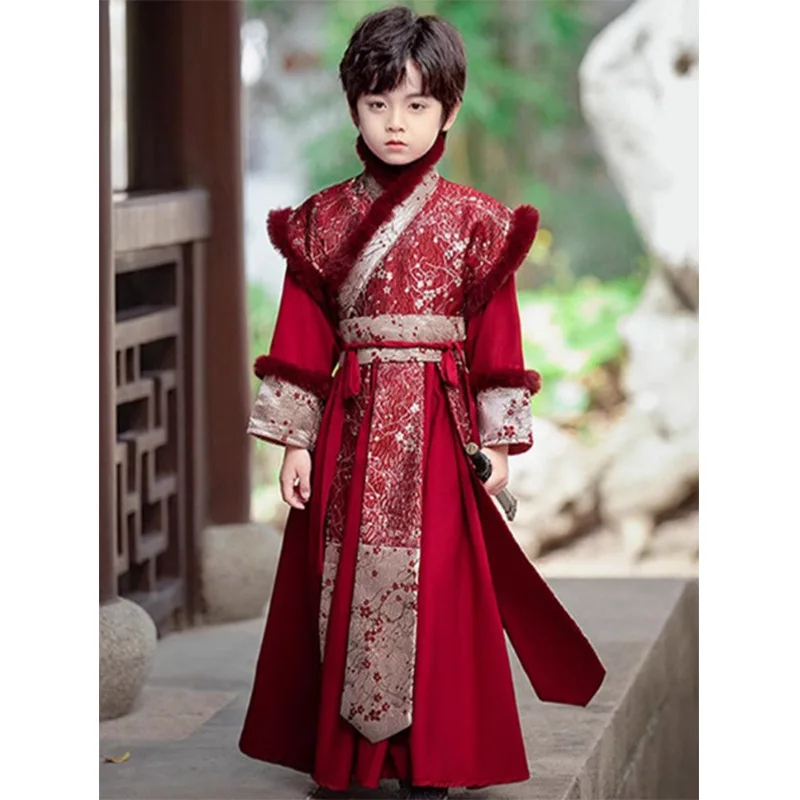 Thick Boys Hanfu Chinese Ancient Kids School Uniforms Costumes Young Master's Perform Clothing Warrior Swordsman Cosplay