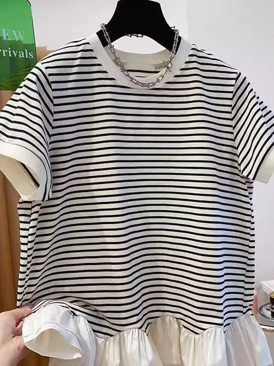 

Summer New plus Size 300 Pou Korean Sle T-irt Striped Loose round Ne Top for Men And Women Wine Drunk Millionaire Brand