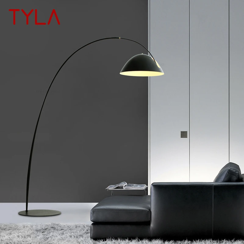 TYLA-Lámpara de pie nórdica para pesca, luz LED decorativa moderna para sala de estar familiar al lado del sofá, color negro