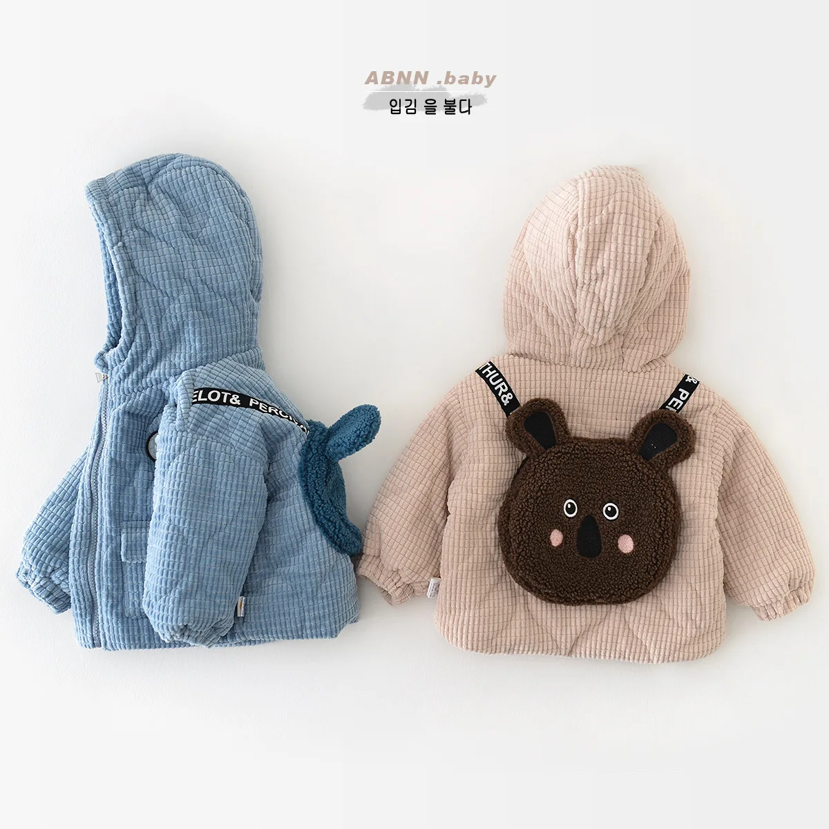 

2023 Winter Newborn Corduroy Coat Cute Bear Print Toddler Girls Warm Clothes Infant Boy Thick Hooded Jacket Fashion Baby Clothes