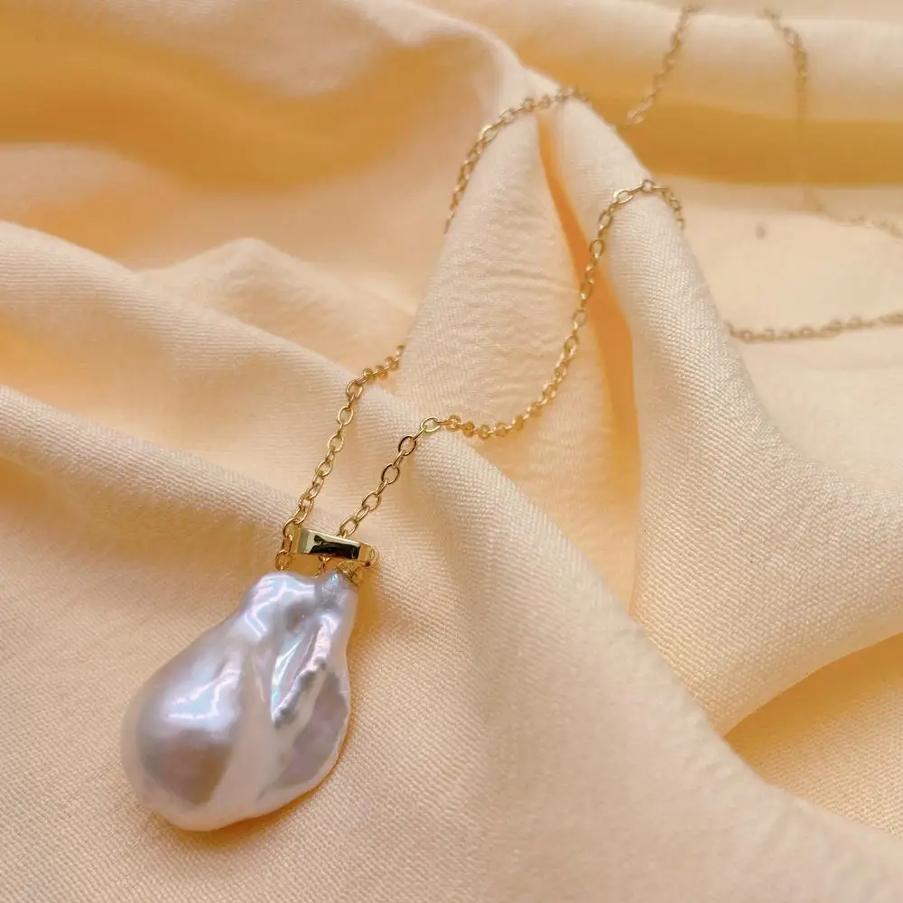 Cultured White Baroque Pearl Gold Plated Chain Choker Necklace Women Jewelry
