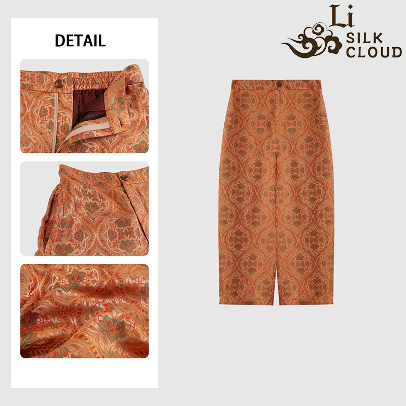 LI SILK CLOUD  Pants Hand-dyed Jacquard Texture Loose Silk Cropped Trousers