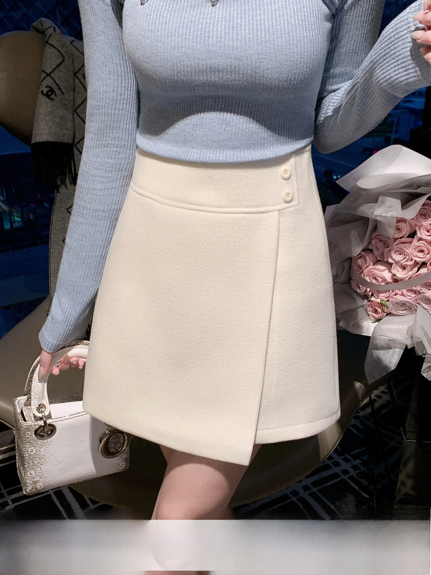 

Fashionable Woolen A-Line Skirt Women's Autumn Winter New Style Elegant Versatile High Waist Simple Daily Wear