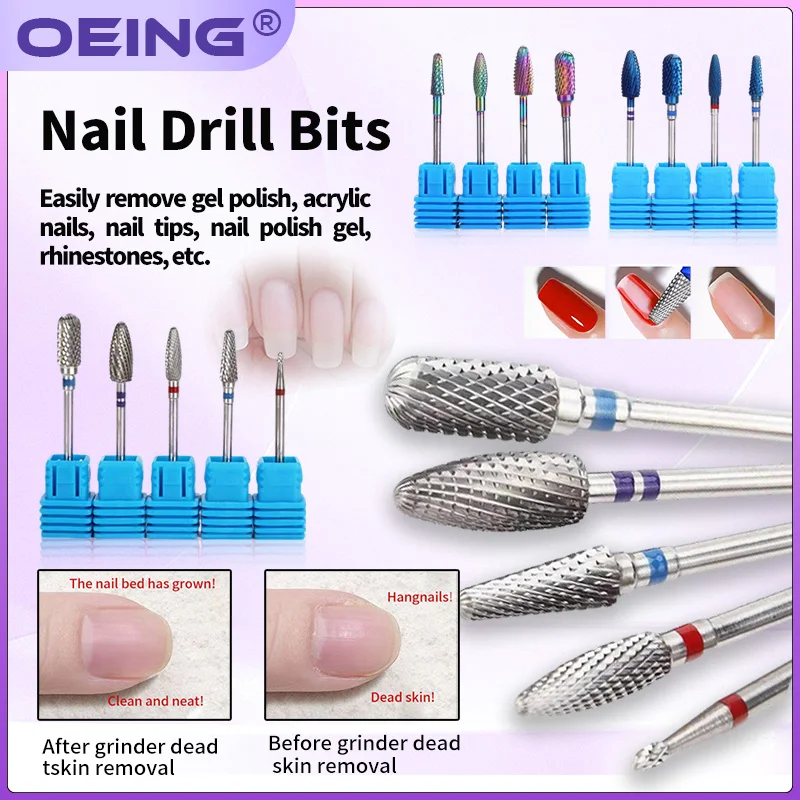5 Pcs Tungsten Steel Milling Cutter For Manicure  Removing Gel Varnish Burr Nail Drill Bits Set