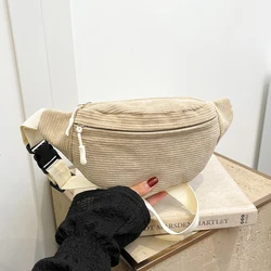 Women Waist Bag Corduroy Student Shoulder Handbag Crossbody Chest Breast Bag Fanny Pack Fashion Phone Female Bum Belt Purse