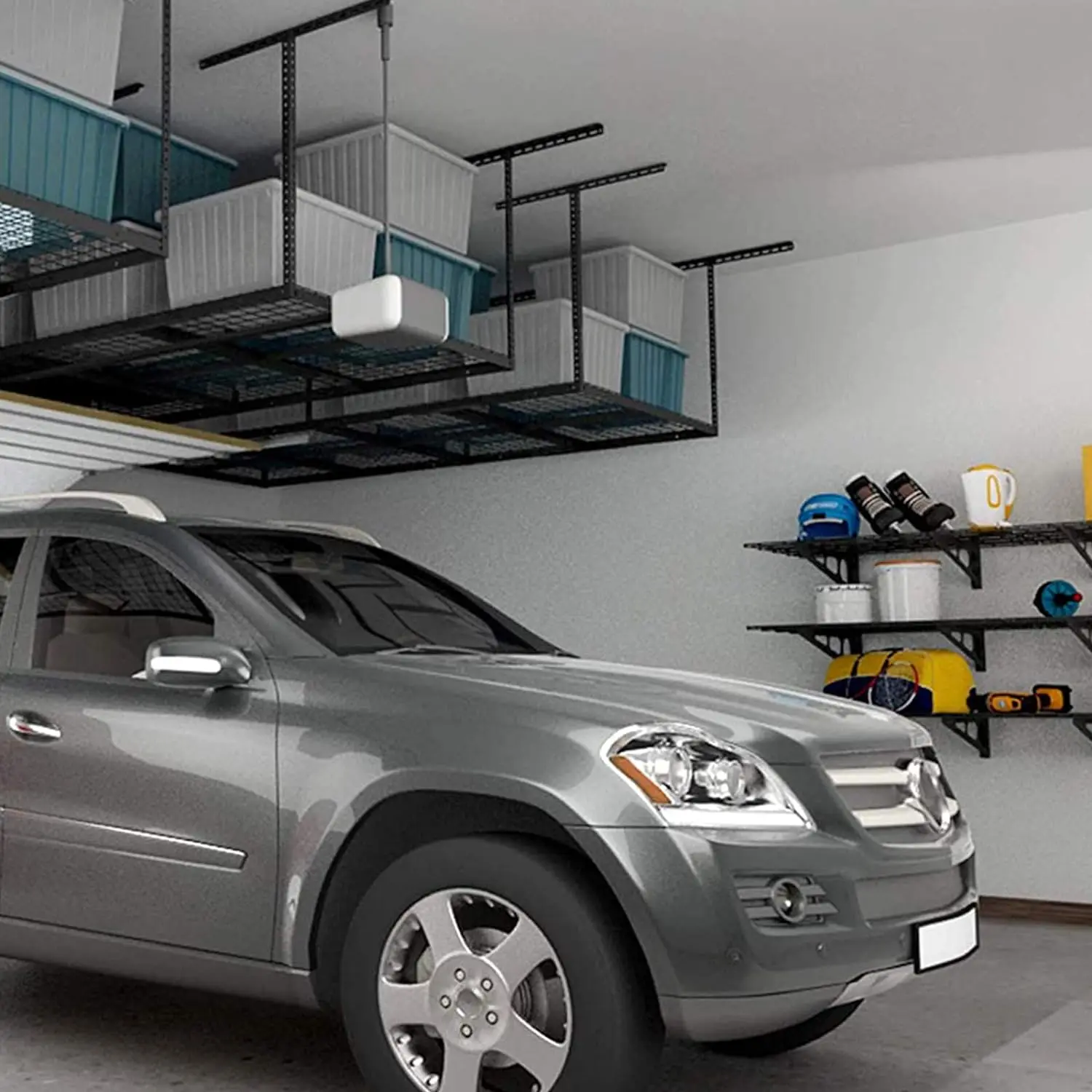 Fleximounts 2-Piece Overhead Garage Storage Rack Set W/Hooks Adjustable Ceiling Storage Racks, 96