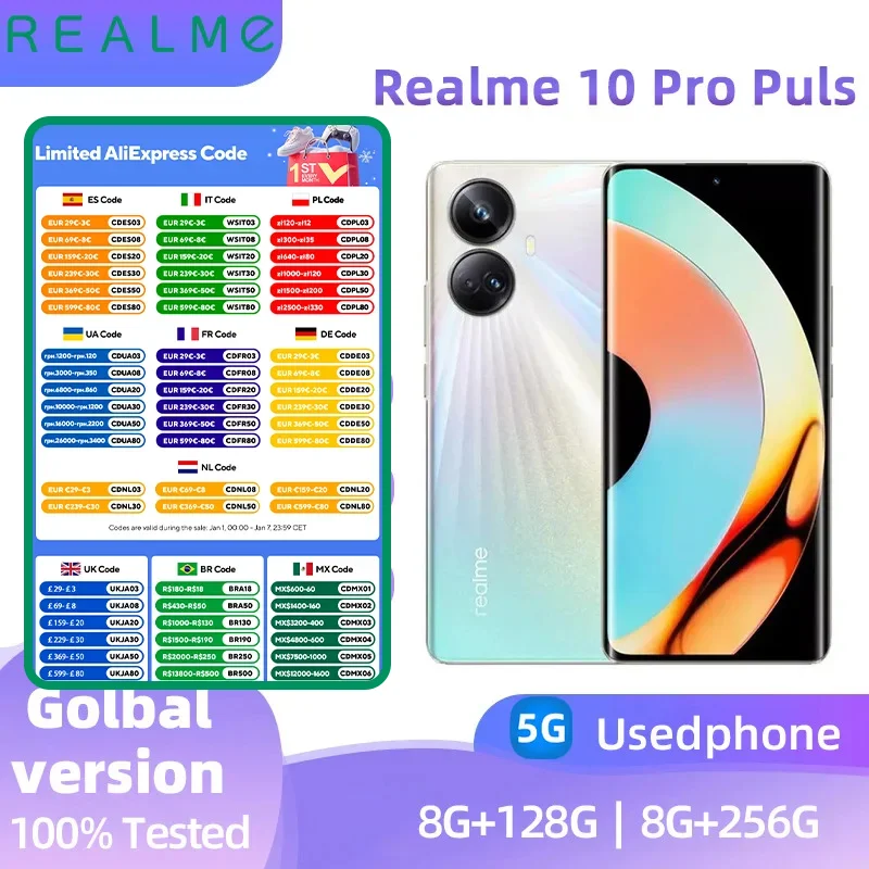 Realme  10 pro plus Android 5G Unlocked 6.7 inch  256G All Colours in Good Condition Original used phone