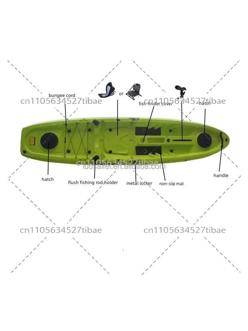 3.3m Detachable Kayak Single Paddle Fishing Boat LDPE Hull for Lake Sea Recreational Watercraft