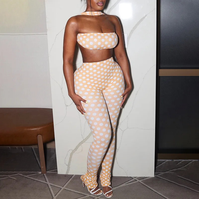 

Комплект из двух предметов: топ в горошек и брюки в стиле Y2K, уличная мода, дизайнерский спортивный костюм для женщин, элегантный наряд для клуба и вечеринок, комплект из двух частей