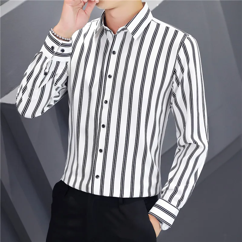 Camisa Polo masculina de manga comprida com listras verticais, Roupa étnica retro casual de negócio, tamanho asiático M-5XL, Outono, 2024