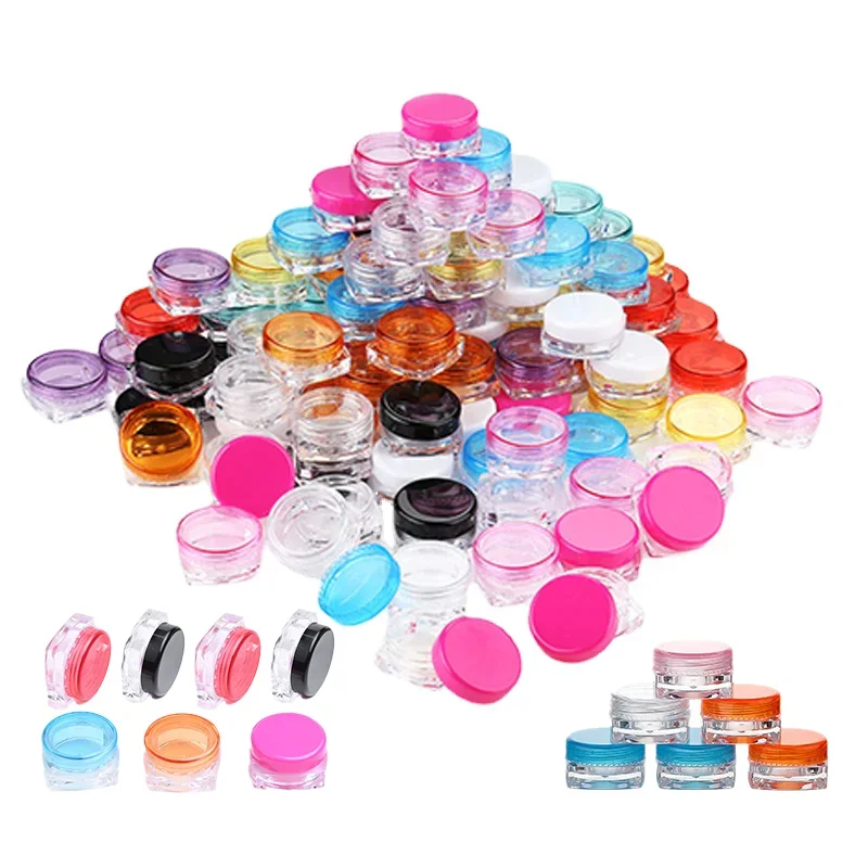 Pots à cosmétiques en plastique à base carrée, boîtes pour crème pour le visage, fard à barrage HI, pots d'emballage de cosmétiques, échantillon de voyage HI, 3g, 5g, 10 pièces