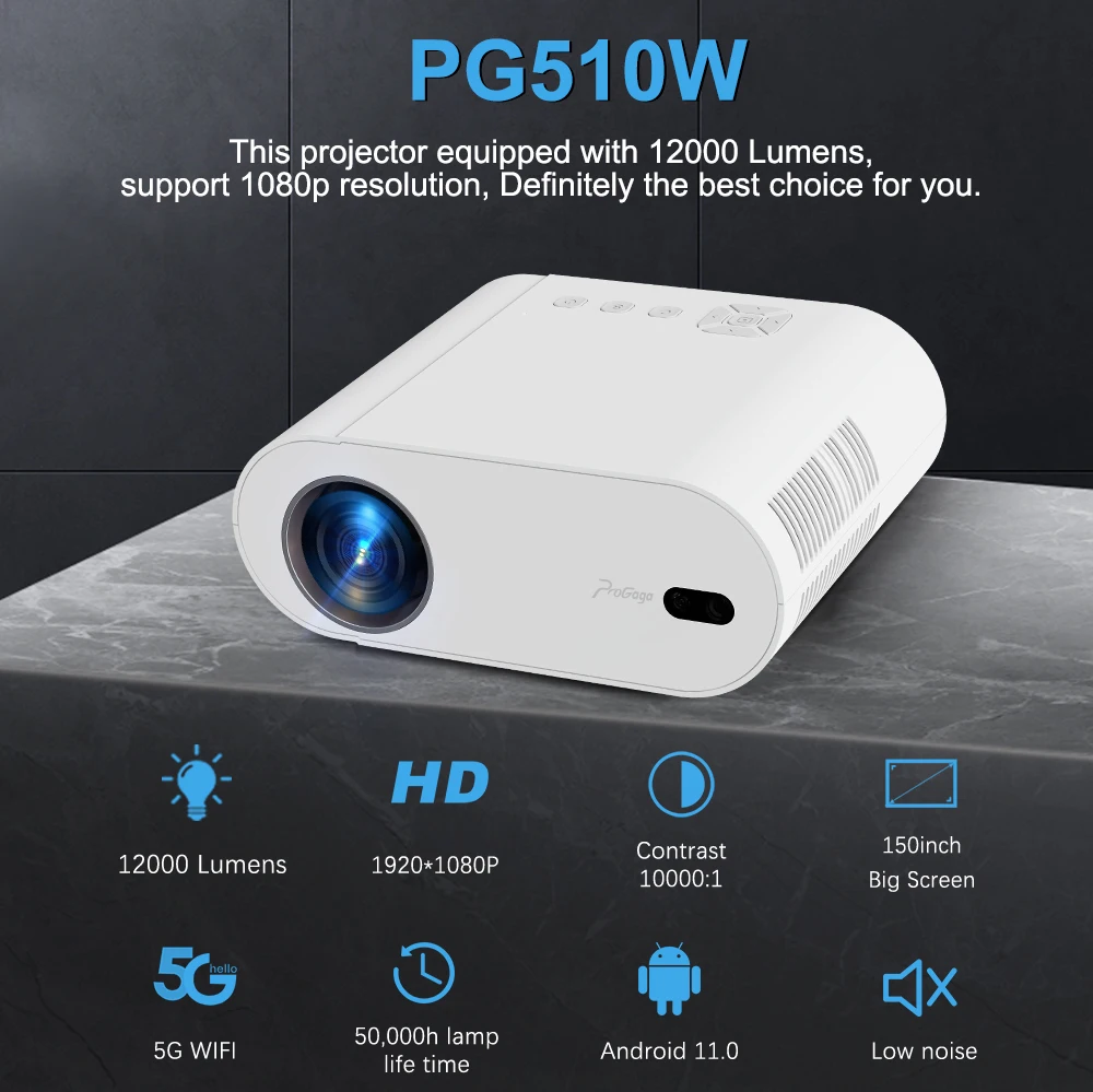 PG510W Full HD 1080P przenośny projektor Android 11.0 WiFi120 Cal 12000 lumenów wsparcie 2K 4K PG510 3D inteligentny kino domowe Beamer