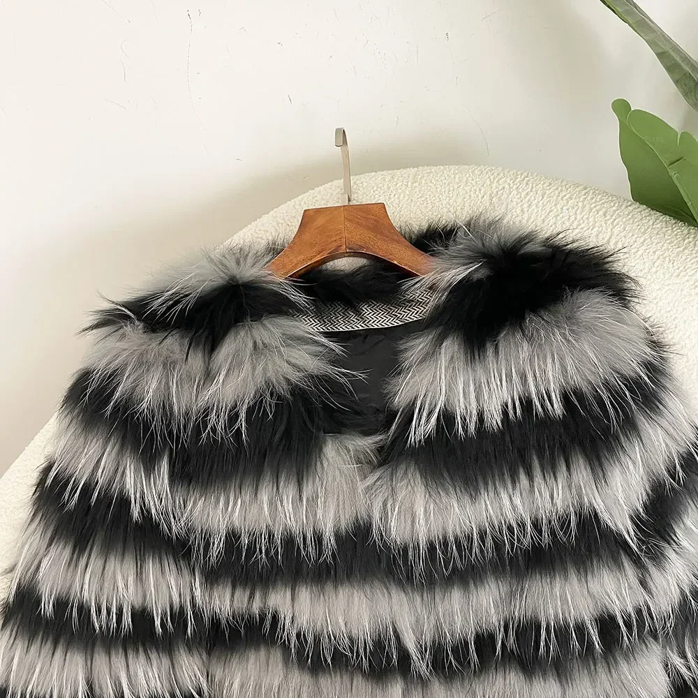 Winter Fashion Loose Casual Genuine Fur Coat Women Thickened Warm Natural Raccoon Wool Braided Jacket Luxurious Street Commuting