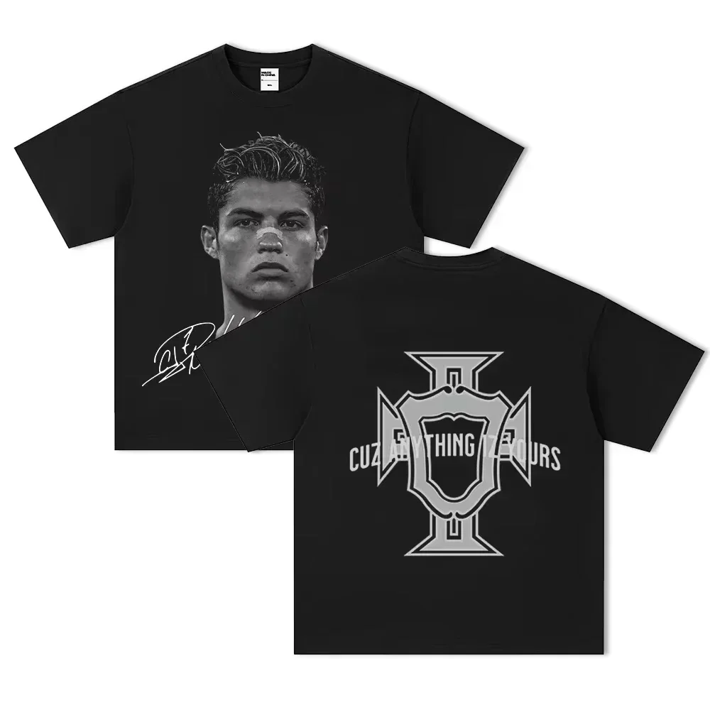 Cristiano Ronaldo Football Superstar Super Fashion Printed Short Sleeve T-shirt Distress American Women's Polyester Tops Tees