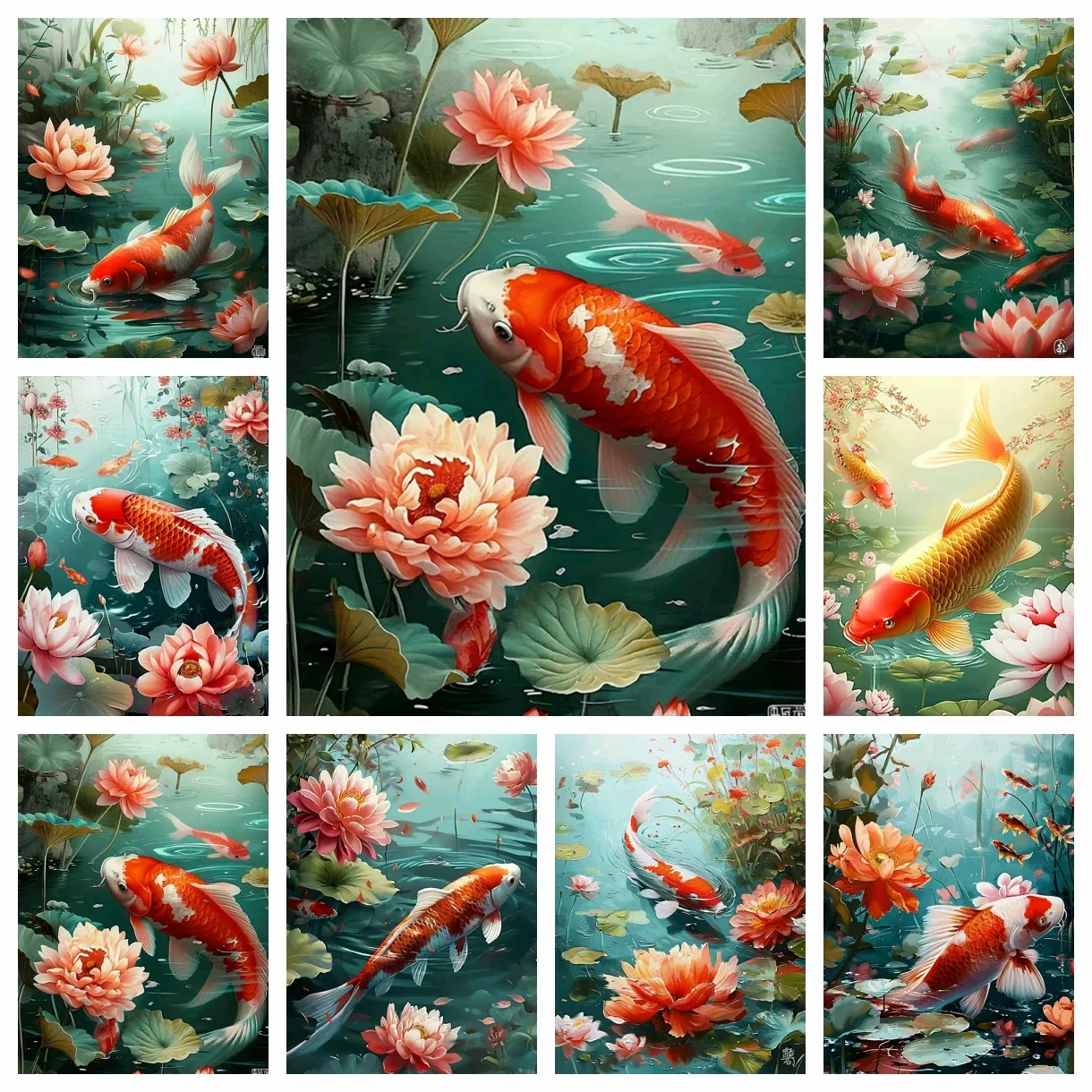 5D DIY Diamantmalerei Neues Koi-Fisch-Motiv Vollständiges Diamant-Mosaik Tier-Lotus-Stickerei-Set Strass Heimdekoration