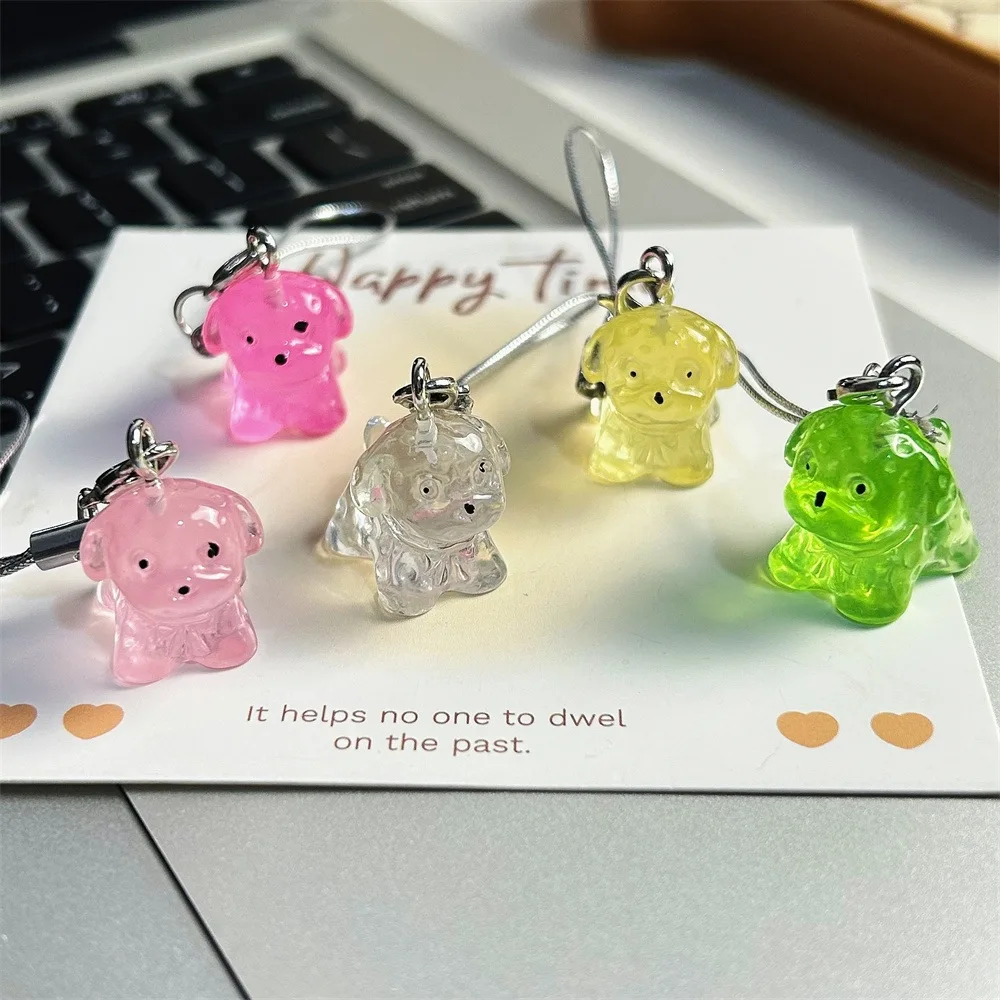 Cute Puppy Phone Lanyard Keychain for Women Clear Dog Pendant Bag Charm Unique Design Kawaii Girl Friend Gift Accessory