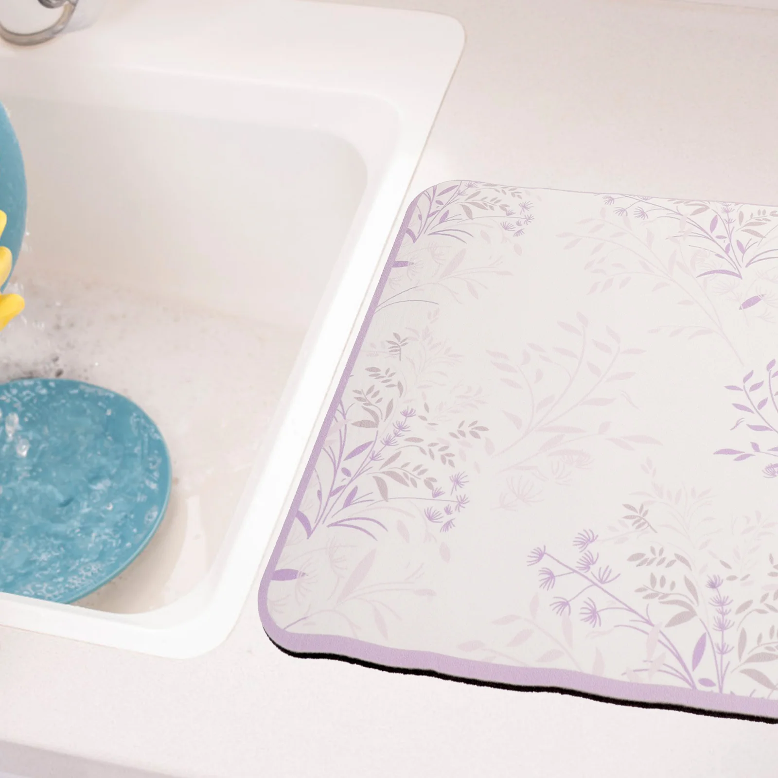 

Large Pad Reusable Dish Kitchen Countertop Water Absorbing Non Slip Rubber Drying Pad For Plates Cups Pans Smooth Lightweight