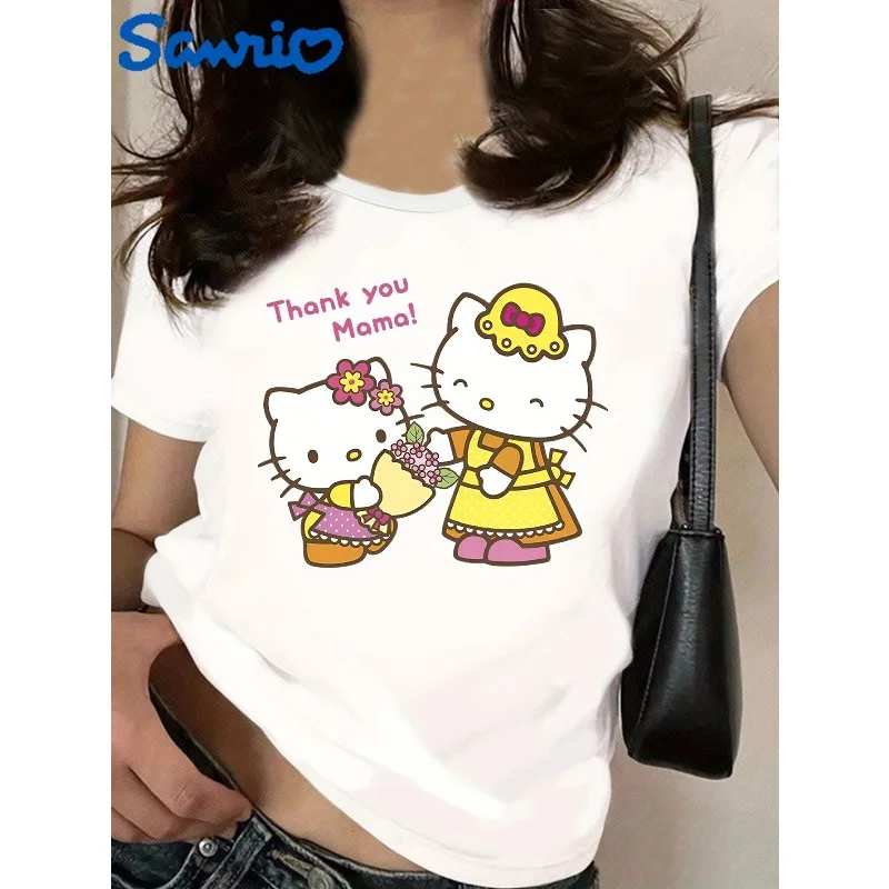 

Sanrio мультфильм милый принт с круглым вырезом модная женская футболка повседневная свободная женская хлопковая футболка с круглым вырезом и короткими рукавами
