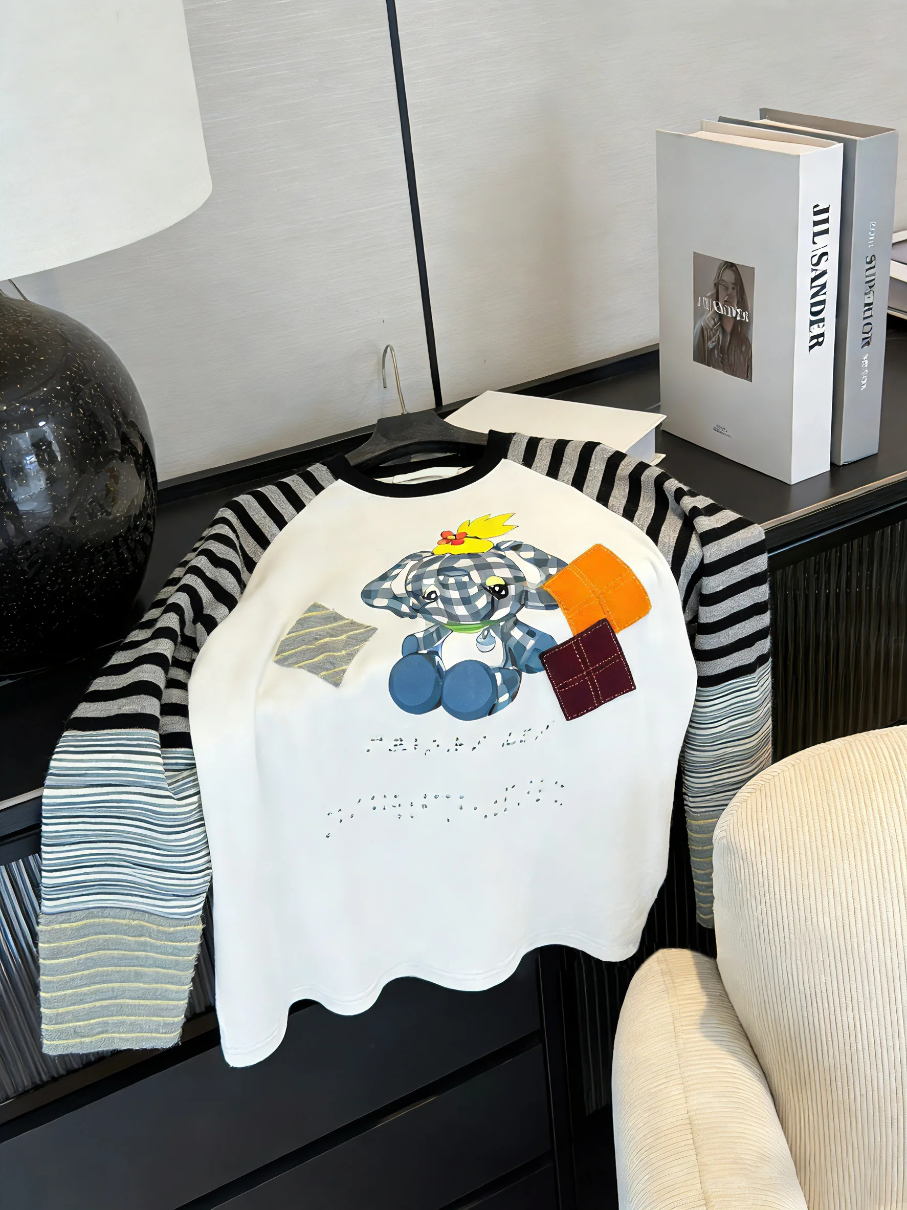 

Unique Design Color Blo Stripe Print Long Sve T-irt Women's Spring Autumn Loose Slimming Anti-Aging Casual Top