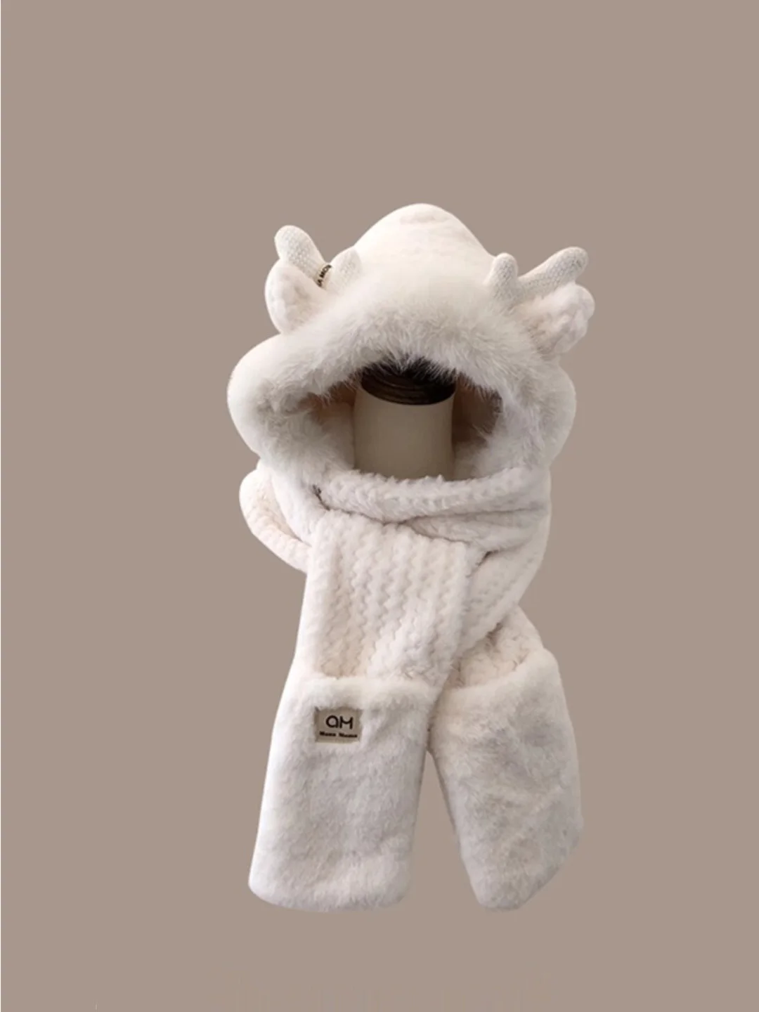 厚みのある-3-点セット鹿の角の毛皮のような暖かい女性の秋冬サイクリング帽子スカーフ二重層一体型手袋