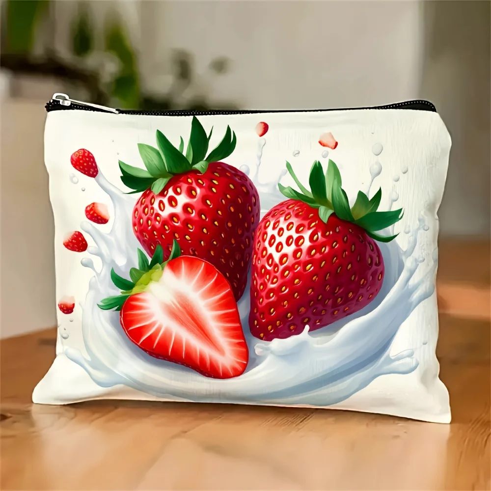

A Strawberry Milk Makeup Bag- Multifunctional Zipper Pouch, Jewelry Storage Bag, Perfect Travel Zipper Small Storage Bag.