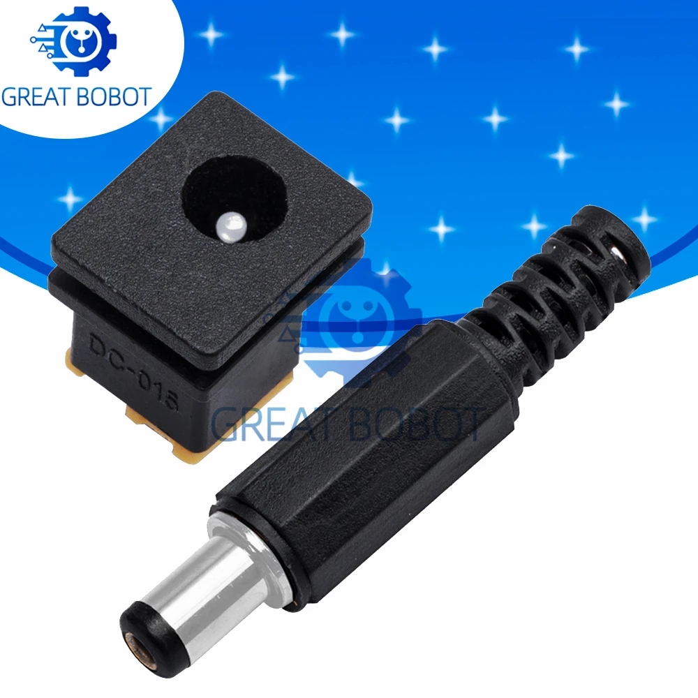 10PCS 5.5×2.1 DC-015 DC Connectors Square Plug Male Female Jack Socket Nut Panel Mount Power Adapter DC015 5.5*2.1mm 2.0mm 3Pin