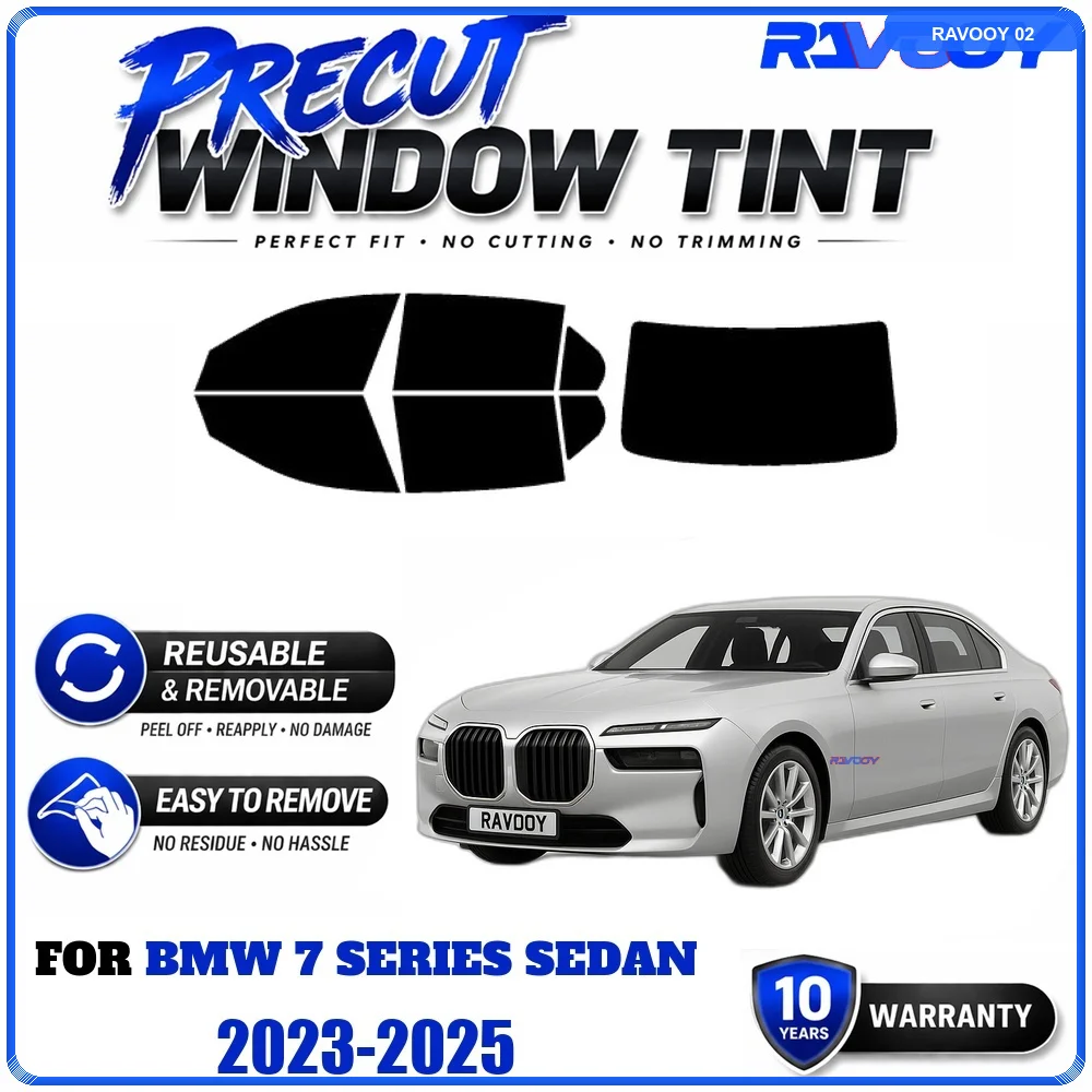 RAVOOY Precut Window Tint, Reusable Removable EPU Film, Custom Fit for Bmw 7 Series Sedan 2023-2025, UV Heat Protection