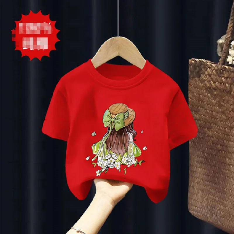 Girls casual 2026 new children's clothing summer children's short-sleeved T-shirt round neck fashionable versatile top