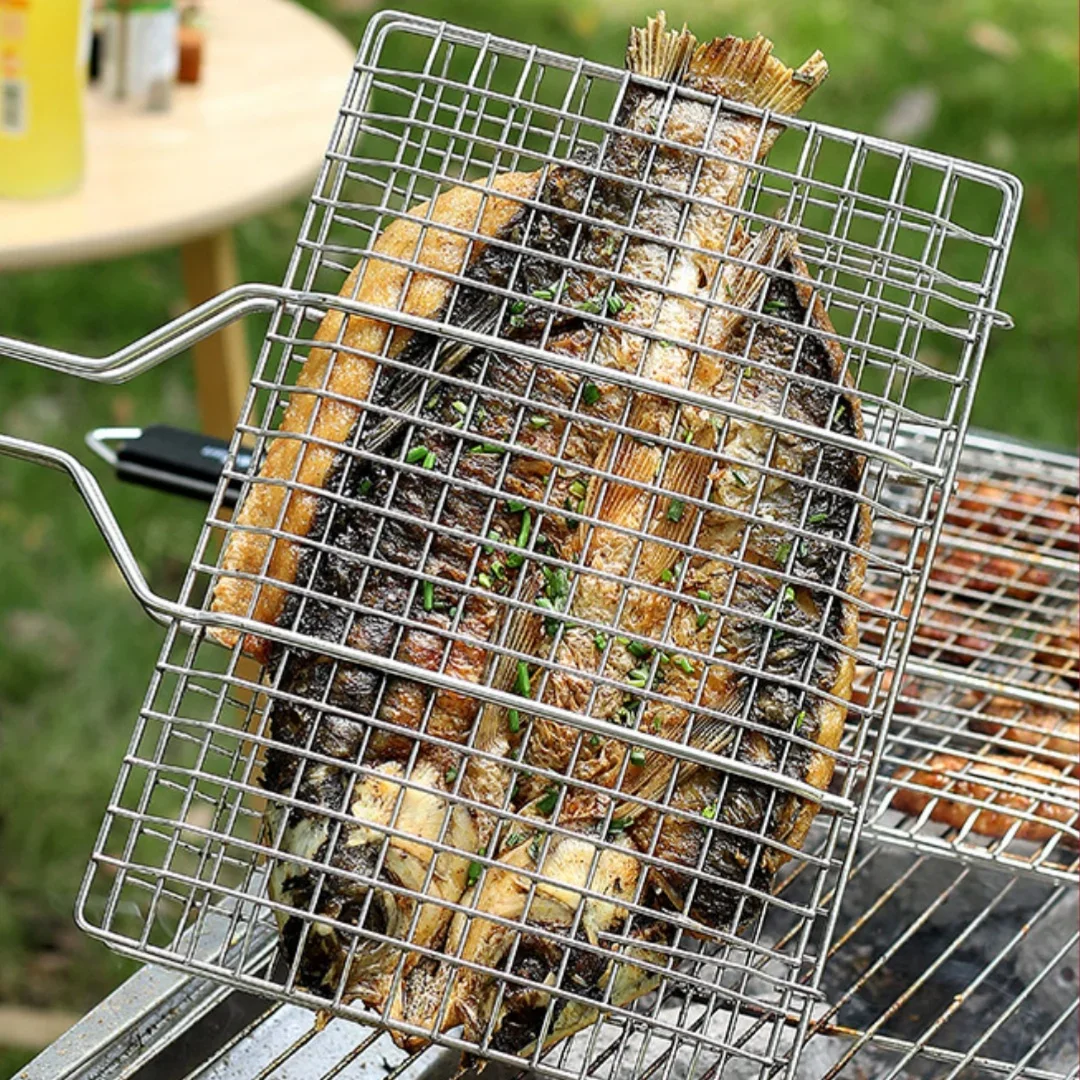 Barbecue Mesh Clip, Durable, Safe and Non-toxic, Vegetable and Meat Barbecue Mesh Clip with Detachable Handle