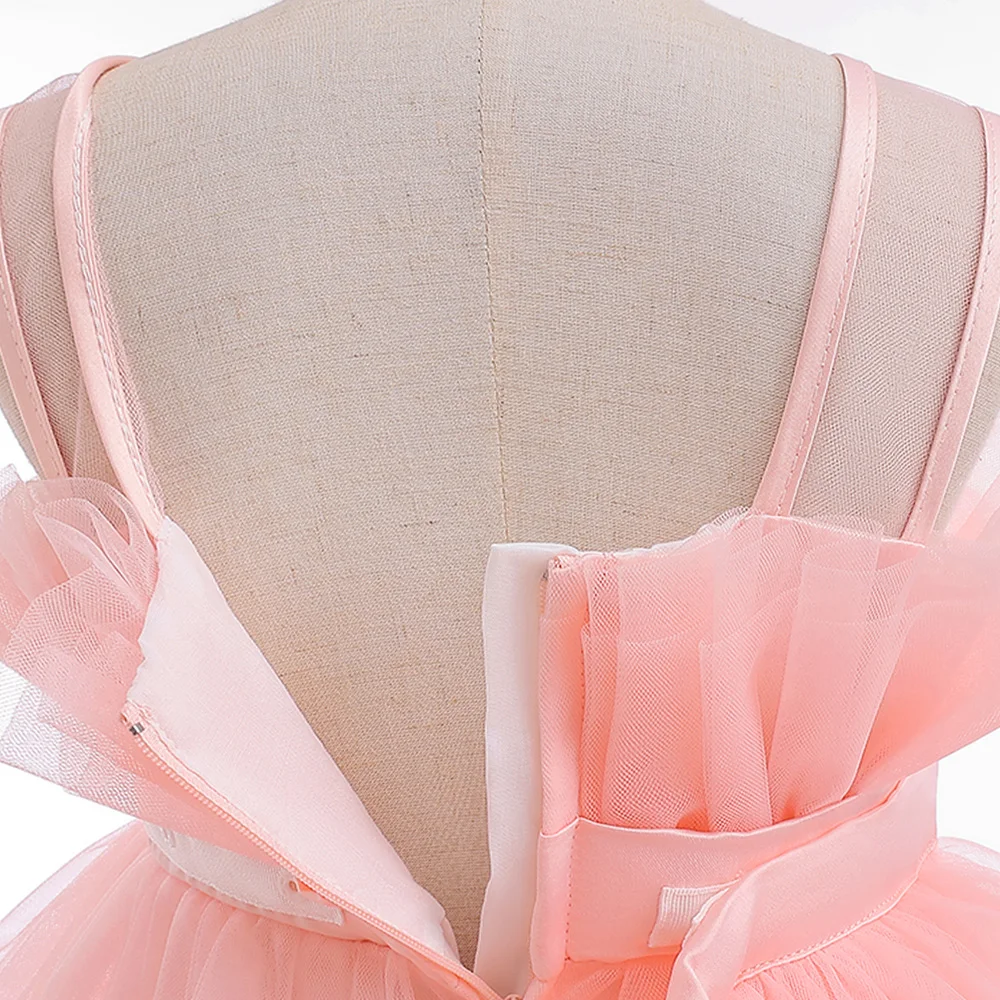 Mädchen Festkleid mit Schleppe Elegantes Tüll-Hochzeitskleid 2-8 Jahre Schleife Geburtstag Brautjungfern Prinzessinnenkleid Abendkleid Kinderkleidung – Detail 30