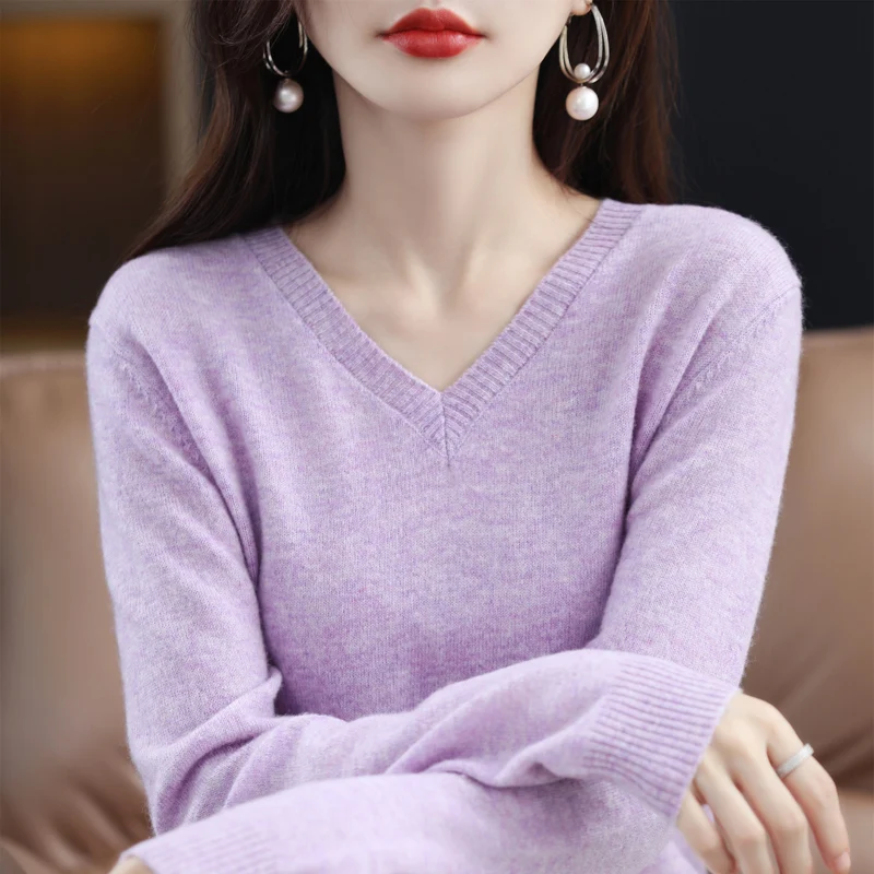 Cashmere Sweater Women Knitted Sweaters 100% Pure Merino Wool 2023 Winter Fashion V-Neck Top Autumn Warm Pullover Jumper Clothes