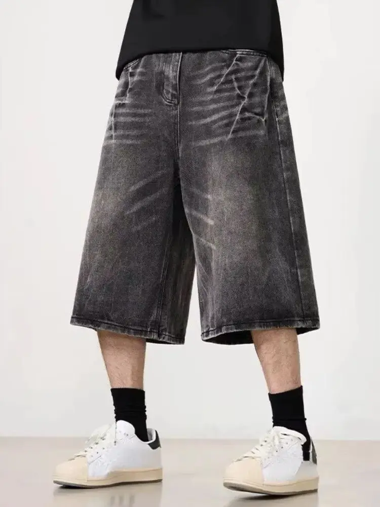Harajuku 2000s Retro Wide Leg Baggy Casual Denim Shorts Women Washed Loose Shorts Women's New Korean Oversize Punk Shorts