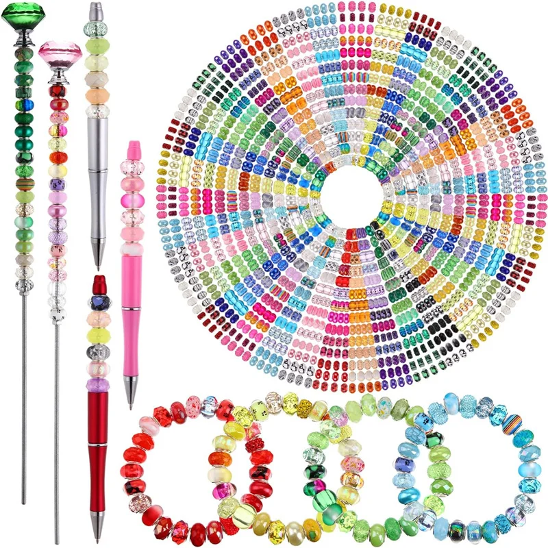 10Pcs 14x8mm Round Loose Spacer Beads Color Resin Plastic Murano Spacer Beads 5mm Large Hole for Snake Chain Bracelet Necklaces