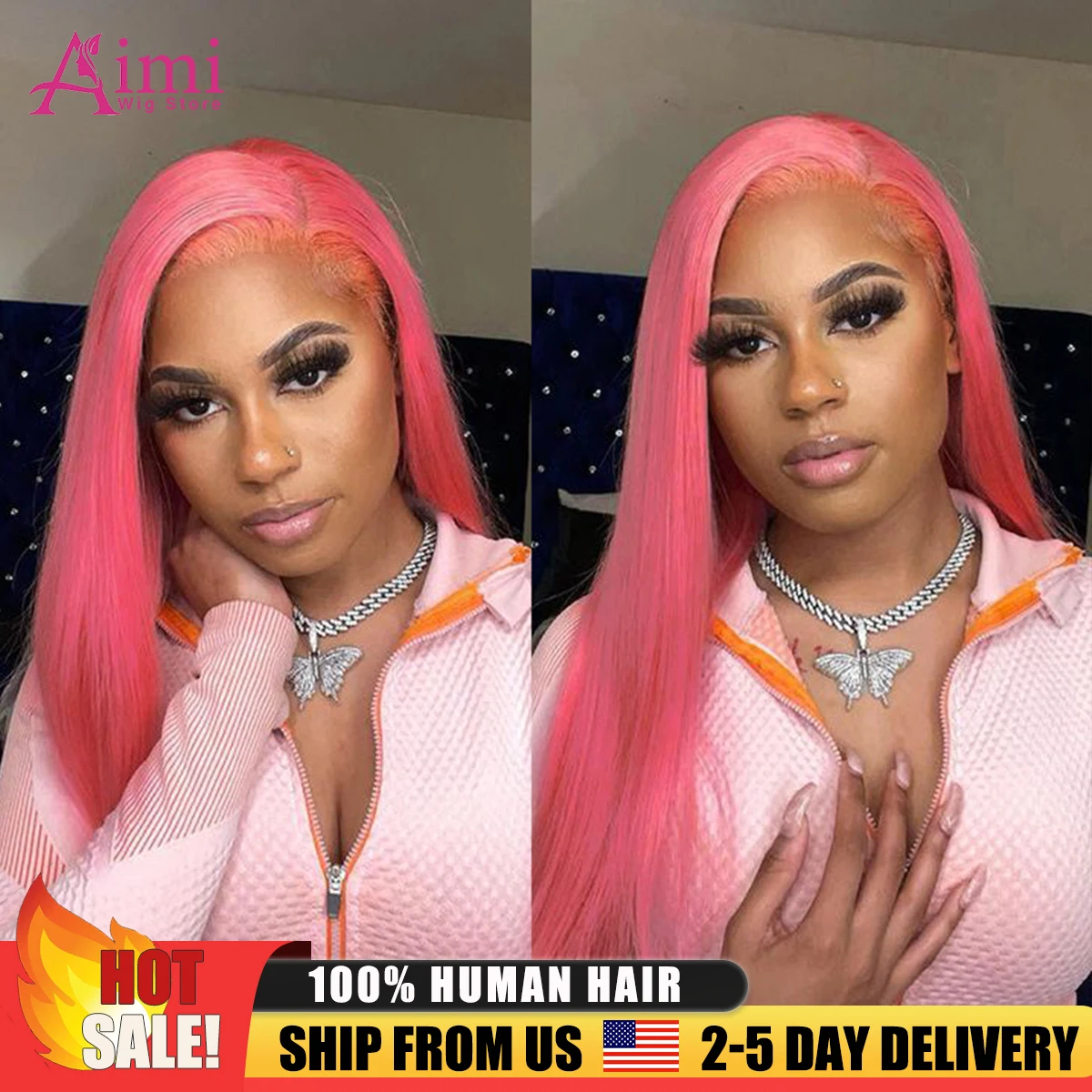 30インチ ピンク ストレート人毛ウィッグ 200%密度 カラー 13x4 HDレースフロントウィッグ ブラジリアン 透明レースフロントウィッグ 女性用