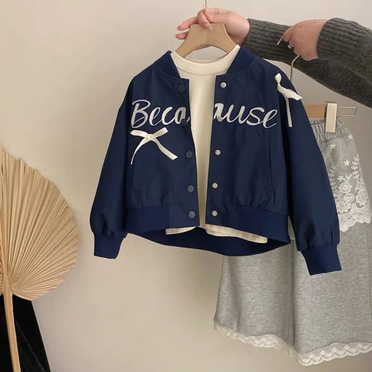 Girls Clothes Set 2025 Spring and Autumn Western Style New Fashionable Children's Bow Baseball Jacket Top Pants 2-piece Set