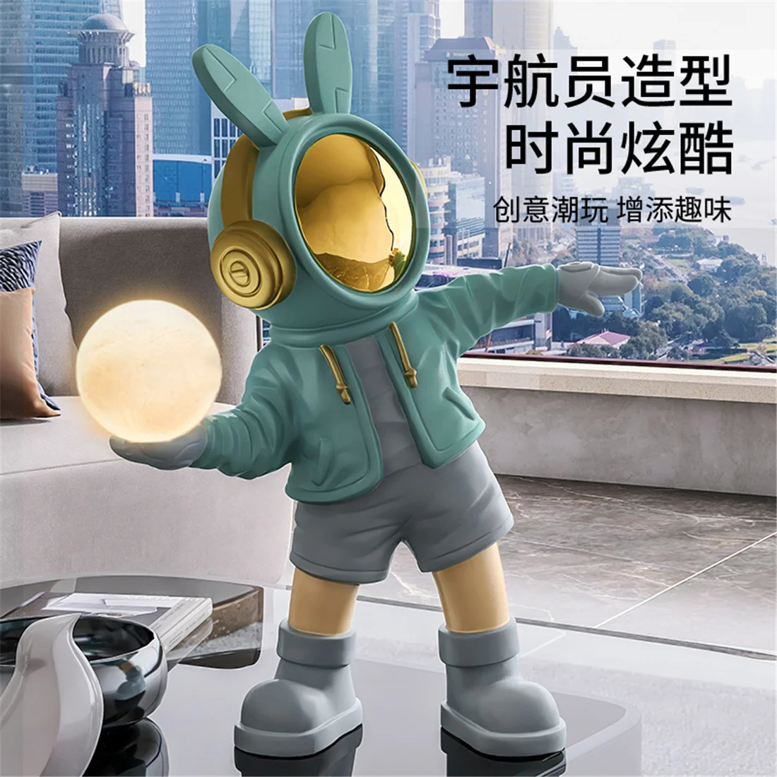 Children Fashion Resin Robot Moon Led Table Lamp Rechargeable For Boys Bedroom Bedside Sleeping Night Lights Desktop Decoration