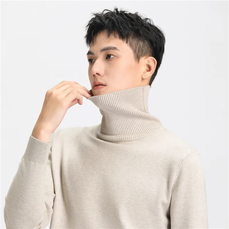 

Men's High Collar Fce Lined Slim Fit Knitwear Casual Long Sve irt Warm Sli Versatile Loose Base Layer White irt