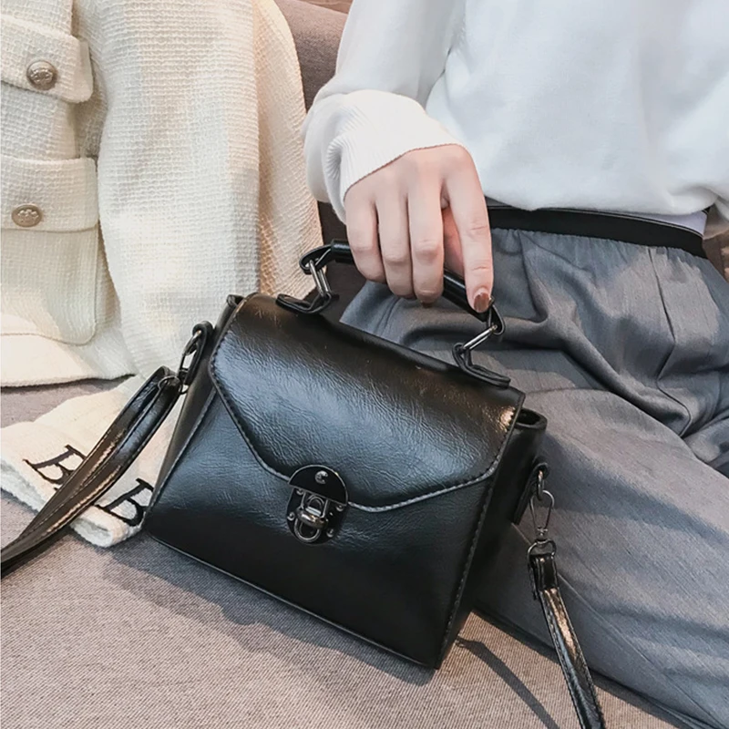 Kleine Quadratische Taschen Für Frauen Mode Einfarbig Designer Umhängetasche Umhängetasche Vintage PU Leder Handtaschen Weiblichen Beutel